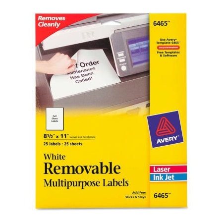 Avery ID Label, 8 1/2" Label W, 1 Labels per Sheet White 6465